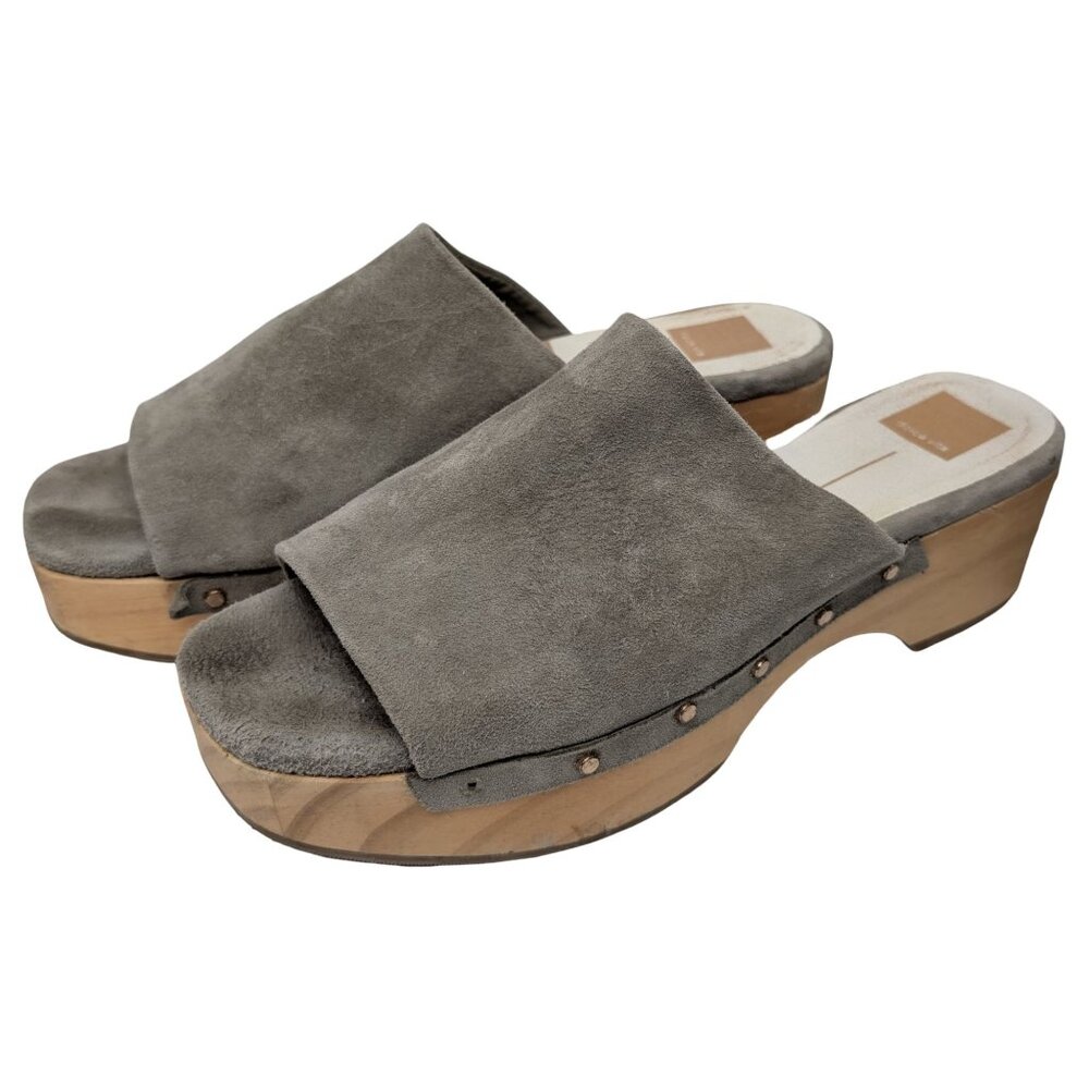 Dolce Vita Dorado Clogs Womens Sage Green Suede Wood Sole Platform Size 10 - Picture 6 of 14